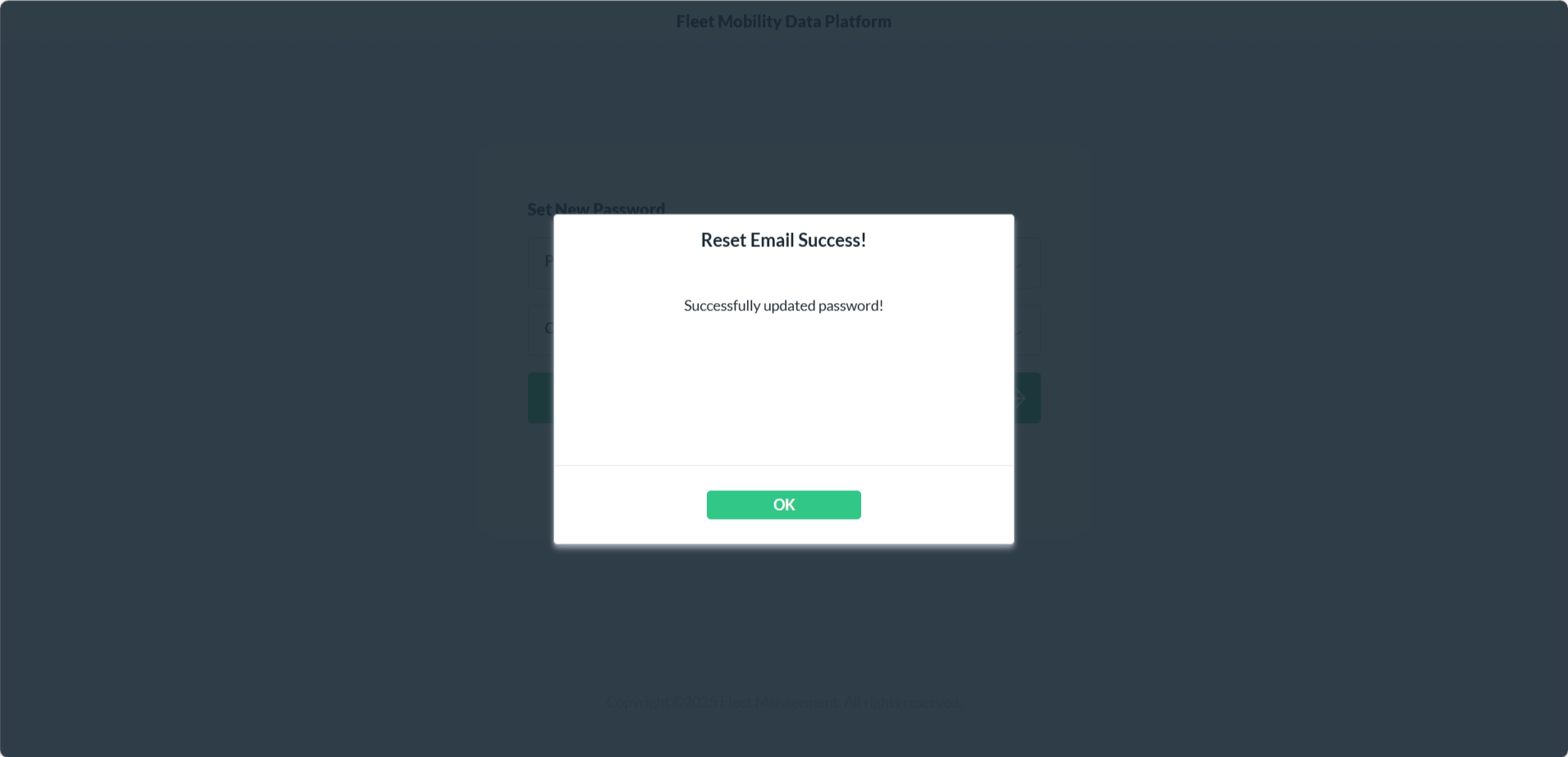 Create New Password Successful Message