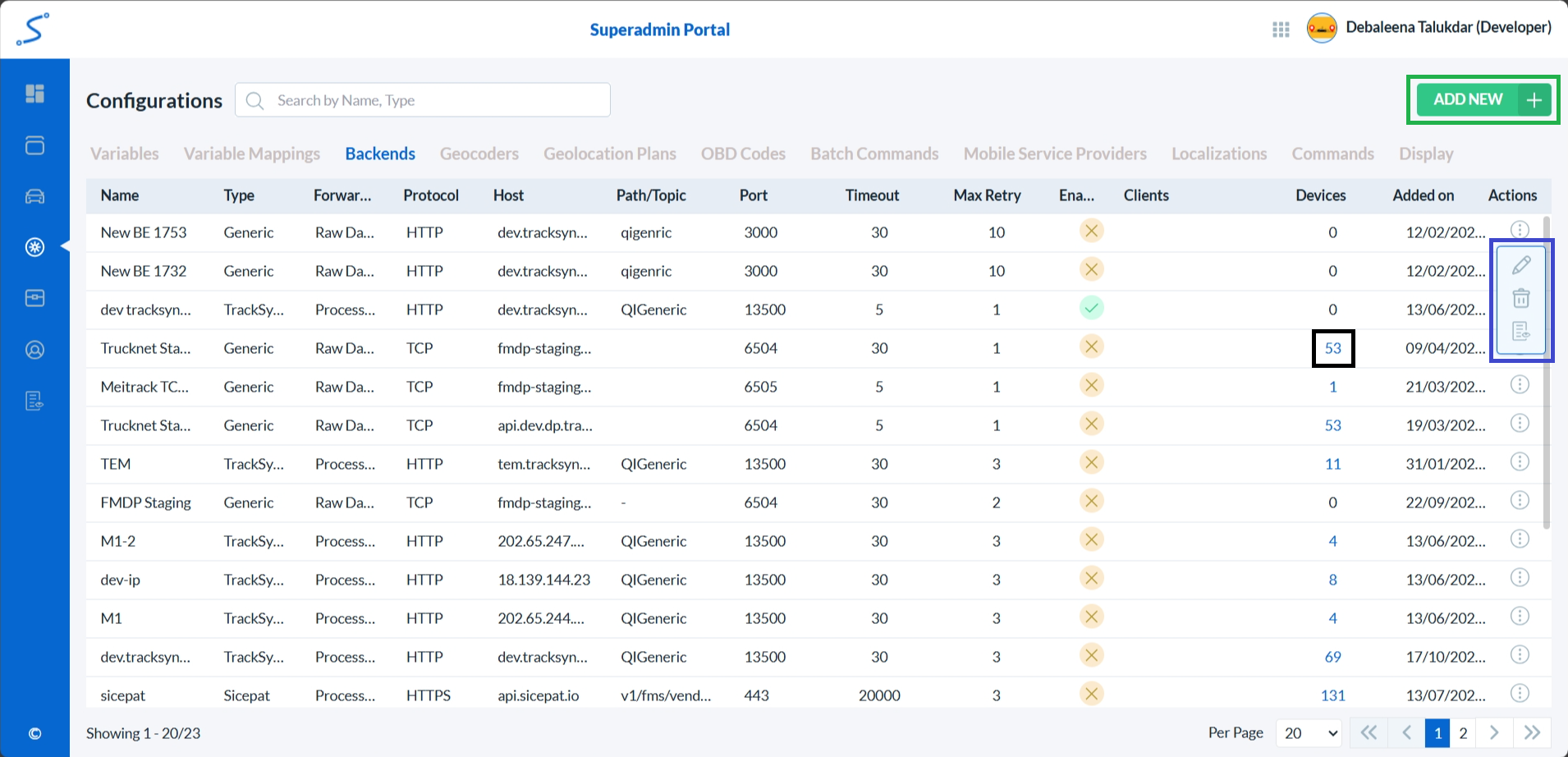 Super Admin Backends List