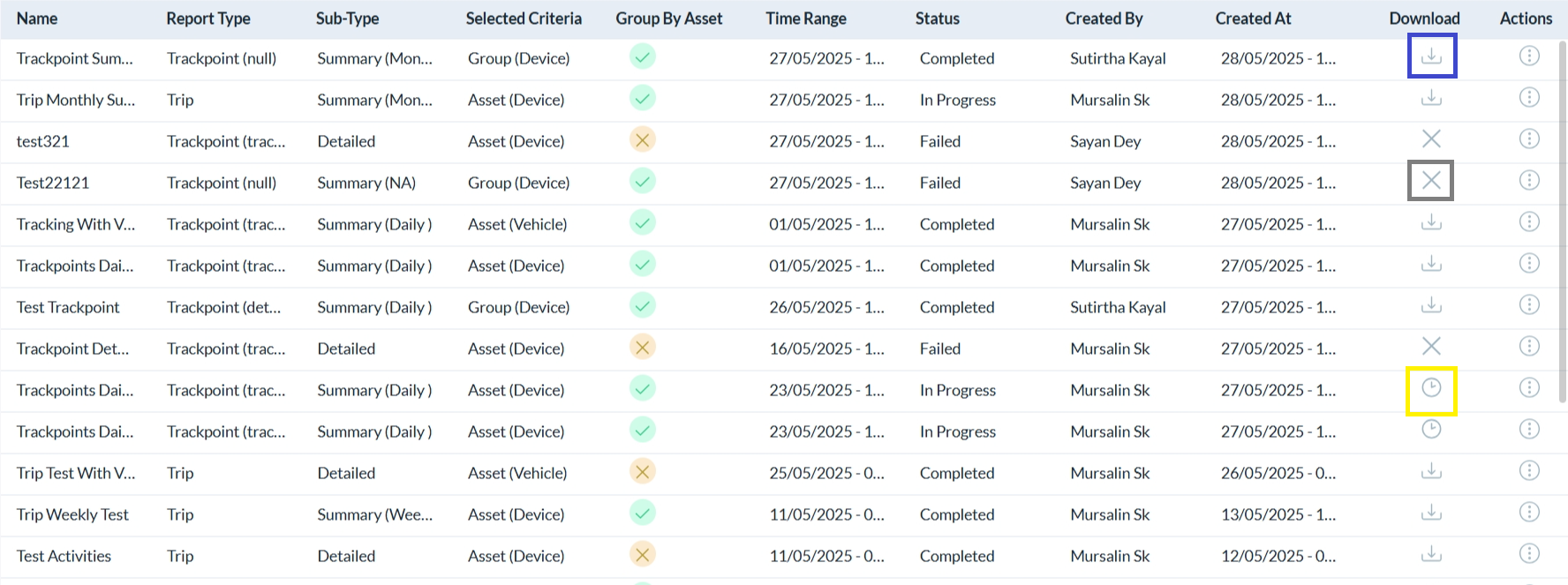 Tracking Reports List