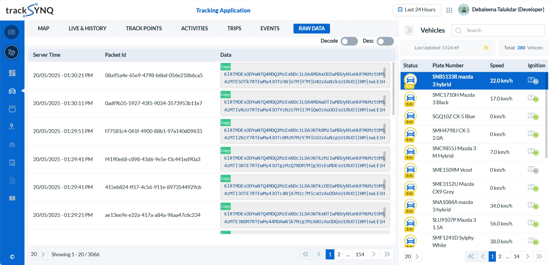 Tracking Vehicle Raw Data